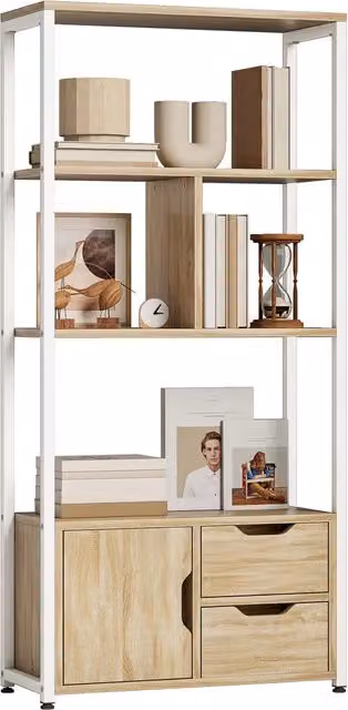 Libreria con ante e cassetti ¨C Xylo ¨C legno naturale e bianco 58x24x122 cm