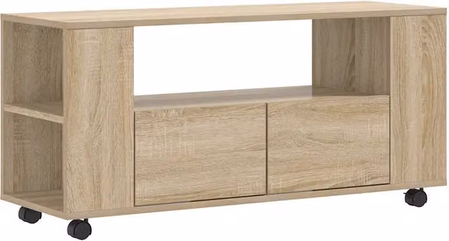 Mobile TV moderno in legno multistrato color rovere sonoma con ruote L/P/H: 102 x 34,5 x 43 cm