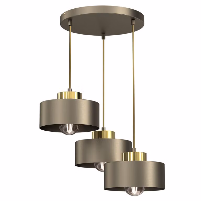Lampada a sospensione rotonda Titanium gold 3 paralumi con elementi dorati lucidi Marti 3xE27 15W Luminex