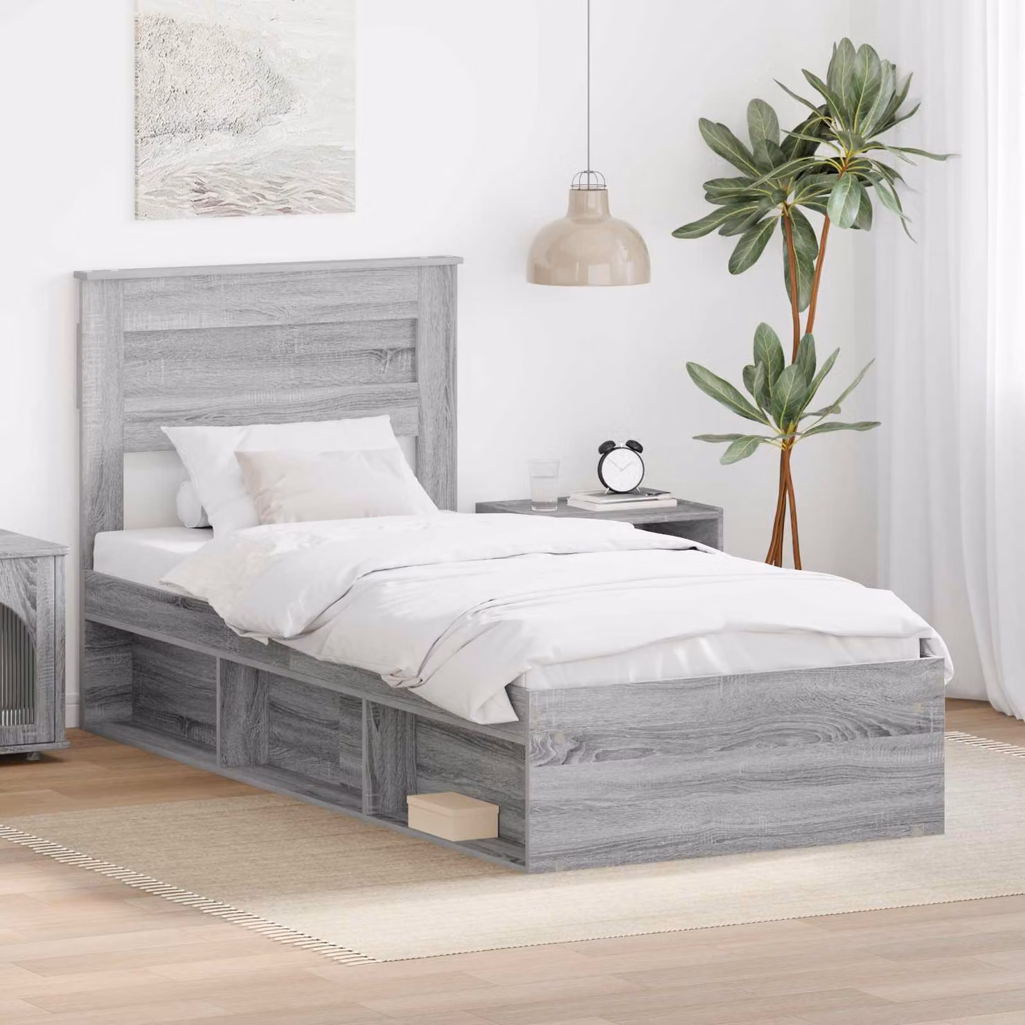 Struttura del letto moderna vidaXL Sonoma in legno grigio 90 x 190 cm