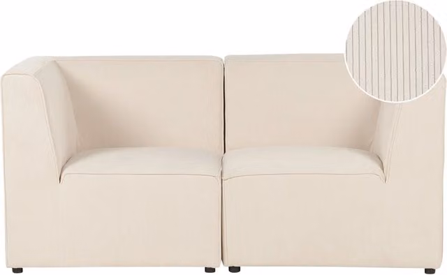 Divano modulare Beliani a 2 posti in velluto a coste beige con pouf coordinato per soggiorno