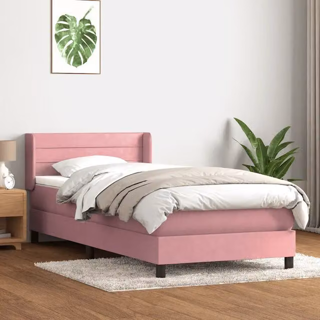 Giroletto con Materasso Ibrido vidaXL in Velluto Rosa e Bianco L: 80 cm, P: 223 cm, H: 83 cm
