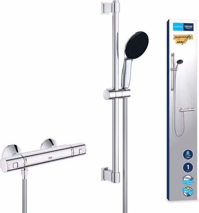 Set doccia termostatico GROHE Precision Start, Vitalio Start 110 mm, 1 tipo di getto, asta da 60 cm, cromato, a risparmio idrico