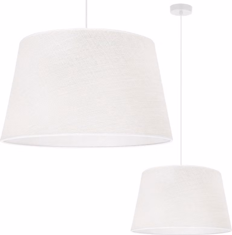 Lampada a sospensione cono di iuta bianco 1 paralume piatto bianco 44cm