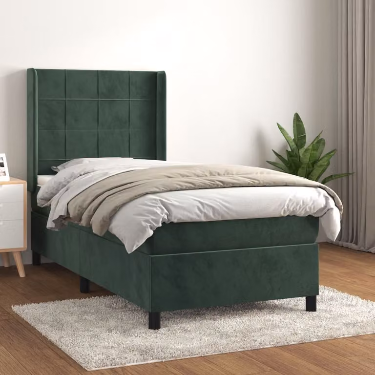 Maison Exclusive - Letto boxspring con materasso verde scuro 90x200 cm velluto