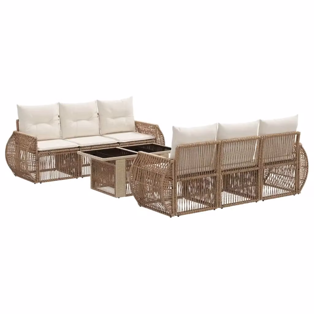 Set Divano da Giardino 7 Pezzi vidaXL in Polyrattan Beige e Bianco con Cuscini e Tavolino da Caffè – 2