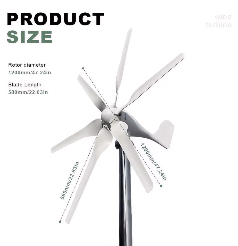 Turbina eolica - Generatore eolico - Mulino a vento - Energia eolica - Potenza: 1000W - Basso livello di rumore