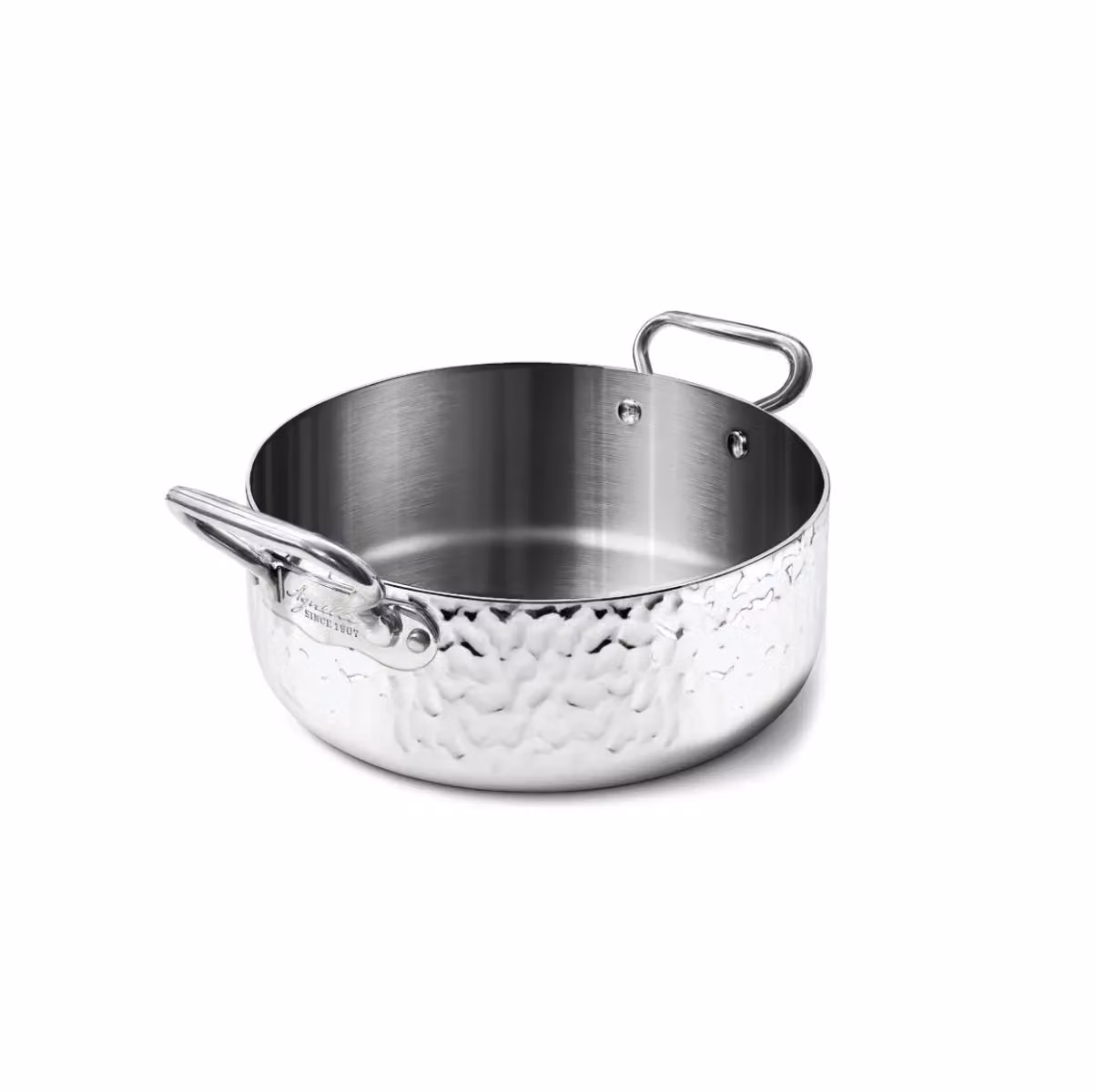 Casseruola Bassa in Alu-Inox 1907 3ply martellato, per induzione, un manico, diam. 20cm