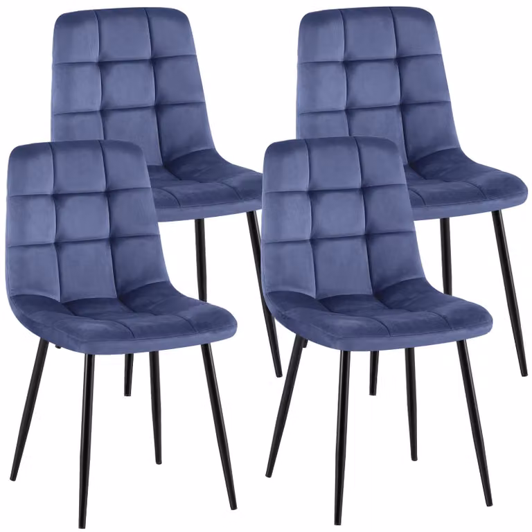Set di 4 sedie da pranzo CLP Antibes con rivestimento in velluto, schienali imbottiti, portata fino a 150 kg, blu