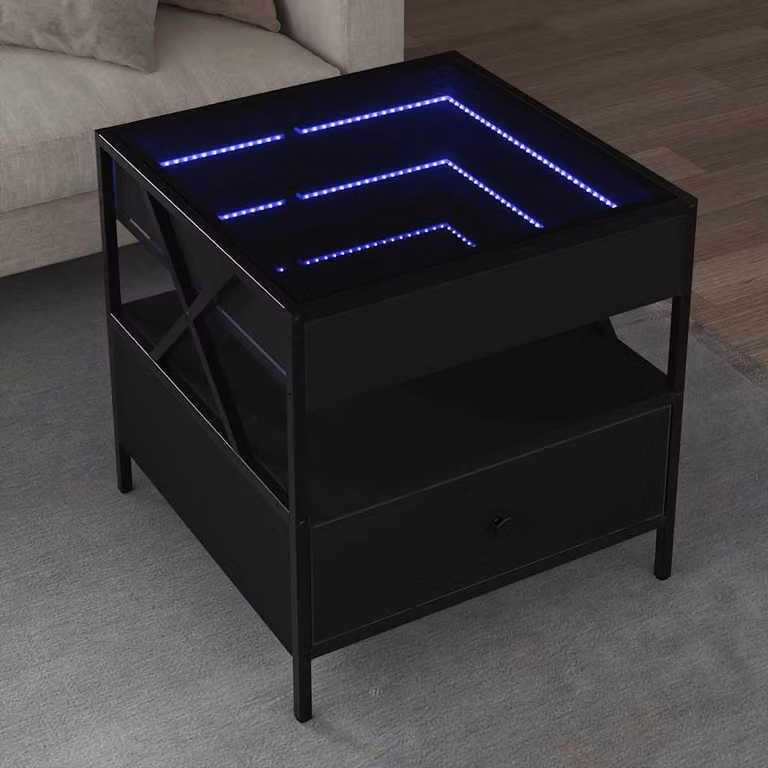 Tavolino da salotto vidaXL con LED Infinity nero L/P/H: 50 x 50 x 51 cm