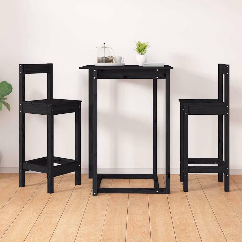 Set di 2 sedie da bar vidaXL in legno massello di pino color nero L 40 cm, P 41,5 cm, H 112 cm