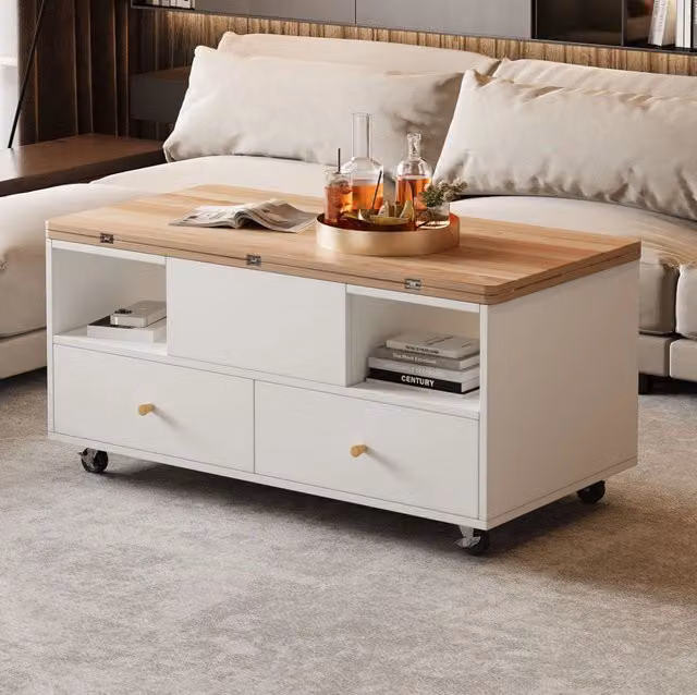 Tavolino da salotto 100x50x47.5 cm; sollevabile e pieghevole; MDF; colore naturale