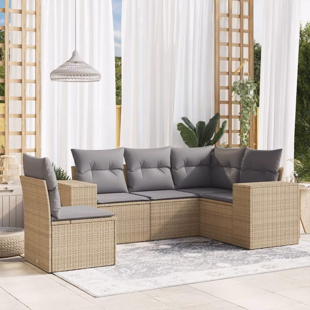 Maison Exclusive - Set Divano da Giardino 5 pz con Cuscini Beige in Polyrattan