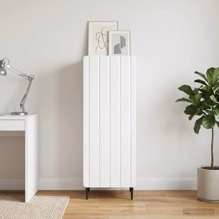Credenza moderna vidaXL in bianco lucido con finitura in MDF e metallo L/P/H: 34,5 x 33 x 92 cm