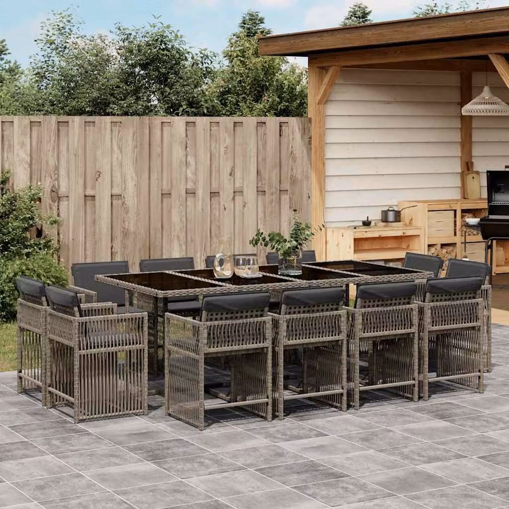 vidaXL Set da Pranzo da Giardino 13pz in Polyrattan Grigio con Piano in Vetro – 1