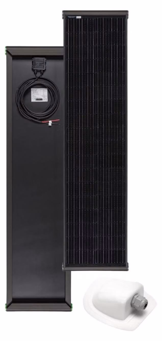 Modulo solare monocristallino PERC da 120W, sottile, peso 9,5 kg, dimensioni 161,5 x 41,5 x 5,5 cm
