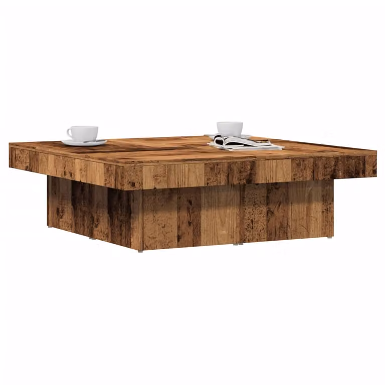 vidaXL Tavolino da Salotto Quadrato in Legno Antico Marrone L/P/H: 90 x 90 x 28 cm