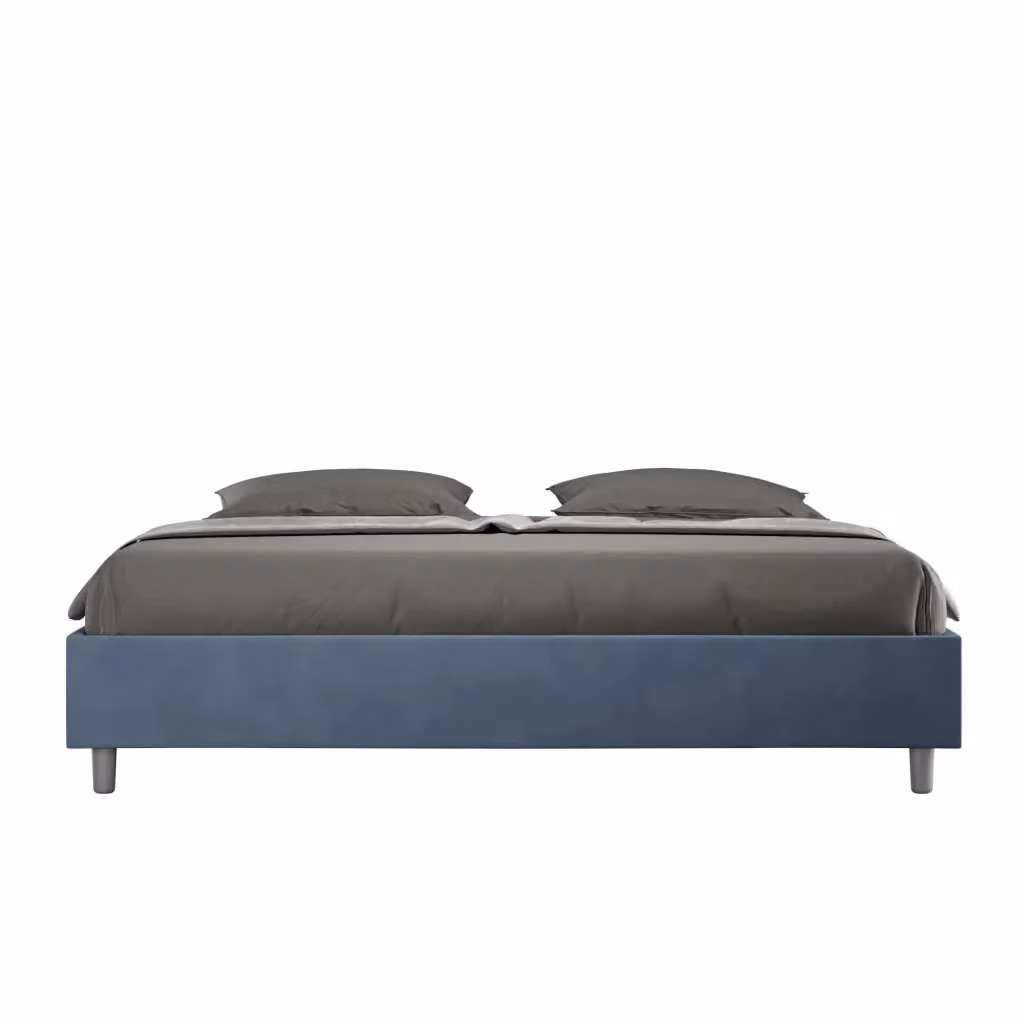 Letto matrimoniale con contenitore Ityhome Azelia imbottito in microfibra azzurro L: 180 cm, P: 200 cm – 2