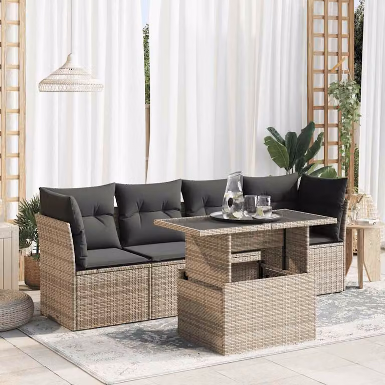 Set Divano da Giardino vidaXL 5 Pezzi a Forma di L con Tavolino e Cuscini Grigio
