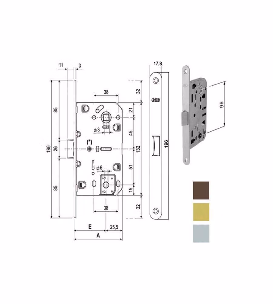 Serratura Infilare Legno Mediana E50 Bagno Bronzata 1102 Agb
