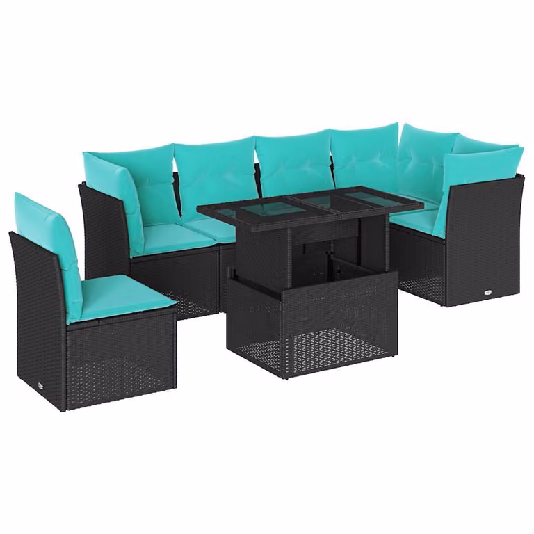 Set Divano da Giardino 6 pz con Cuscini Nero in Polyrattan