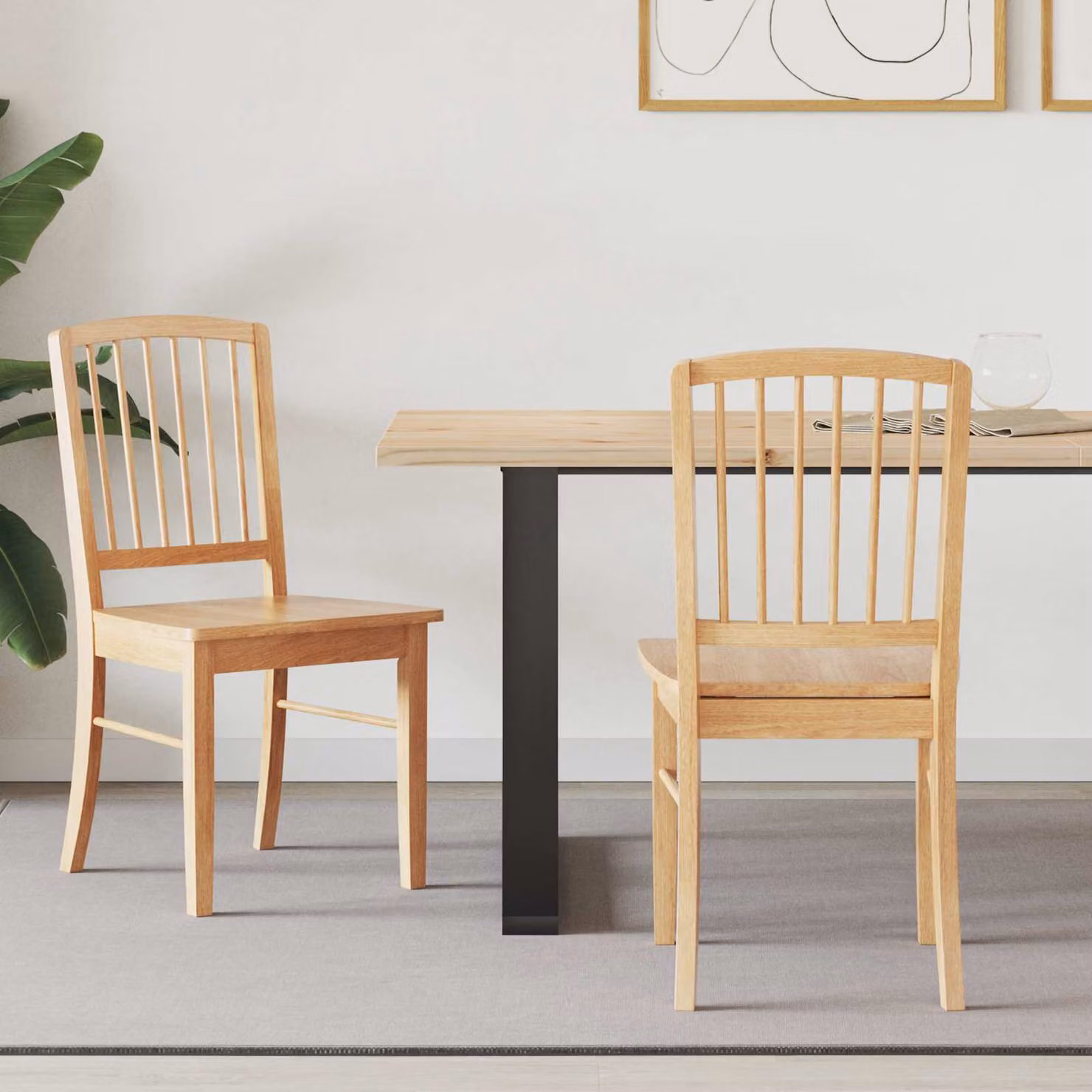 Set di 2 sedie da pranzo moderne vidaXL in legno di gomma naturale color beige e marrone