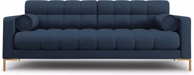 Divano 4 posti Bali di Cosmopolitan Design in tessuto blu con dettagli oro e struttura in metallo per il tuo soggiorno