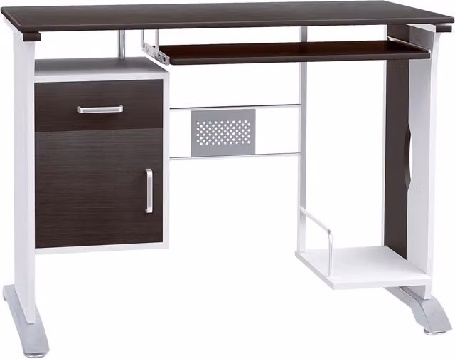 Scrivania per computer XYLO moderna in bianco, nero e argento L: 100 cm, P: 52 cm, H: 75 cm