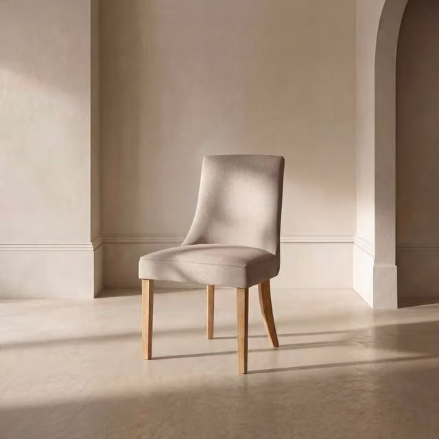 Sedia imbottita Bimba Banak in legno e tessuto beige