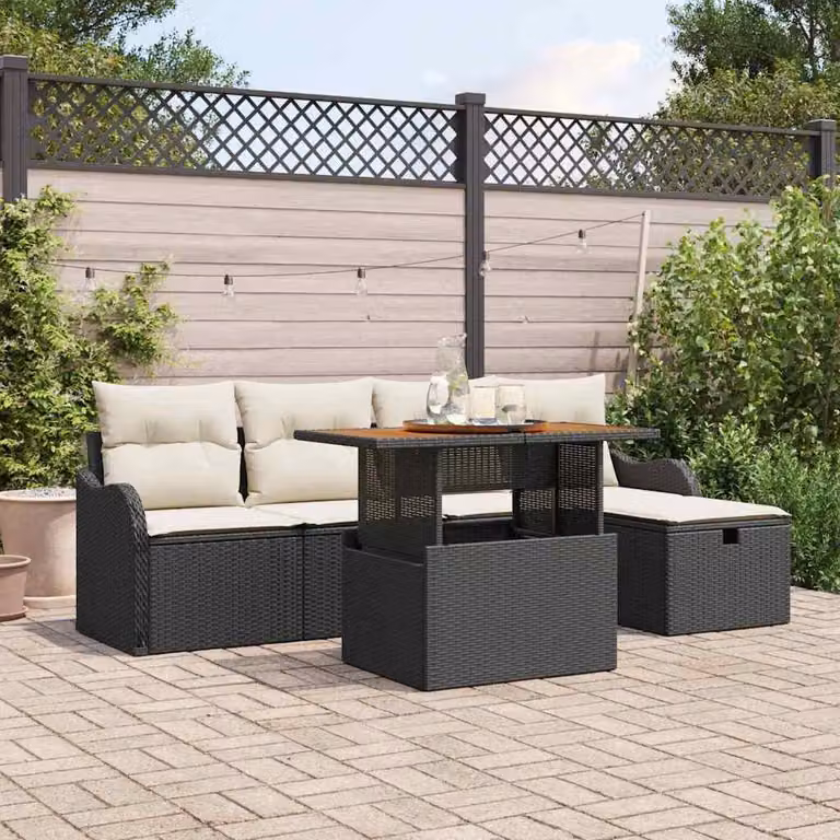 Maison Exclusive - Set da giardino composto da 6 pezzi, divano in rattan sintetico nero