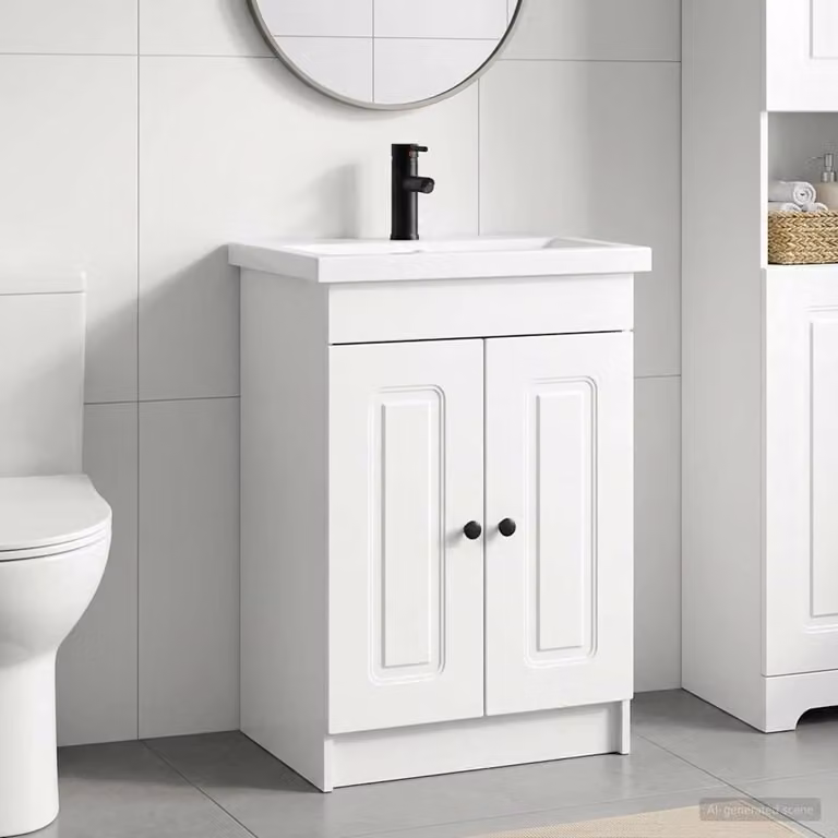 Set di mobili per il bagno moderno vidaXL Bianco Lucido L: 56 cm, P: 37,5 cm, H: 81 cm