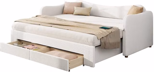 letto imbottito bouclé beige 90 x 200 cm