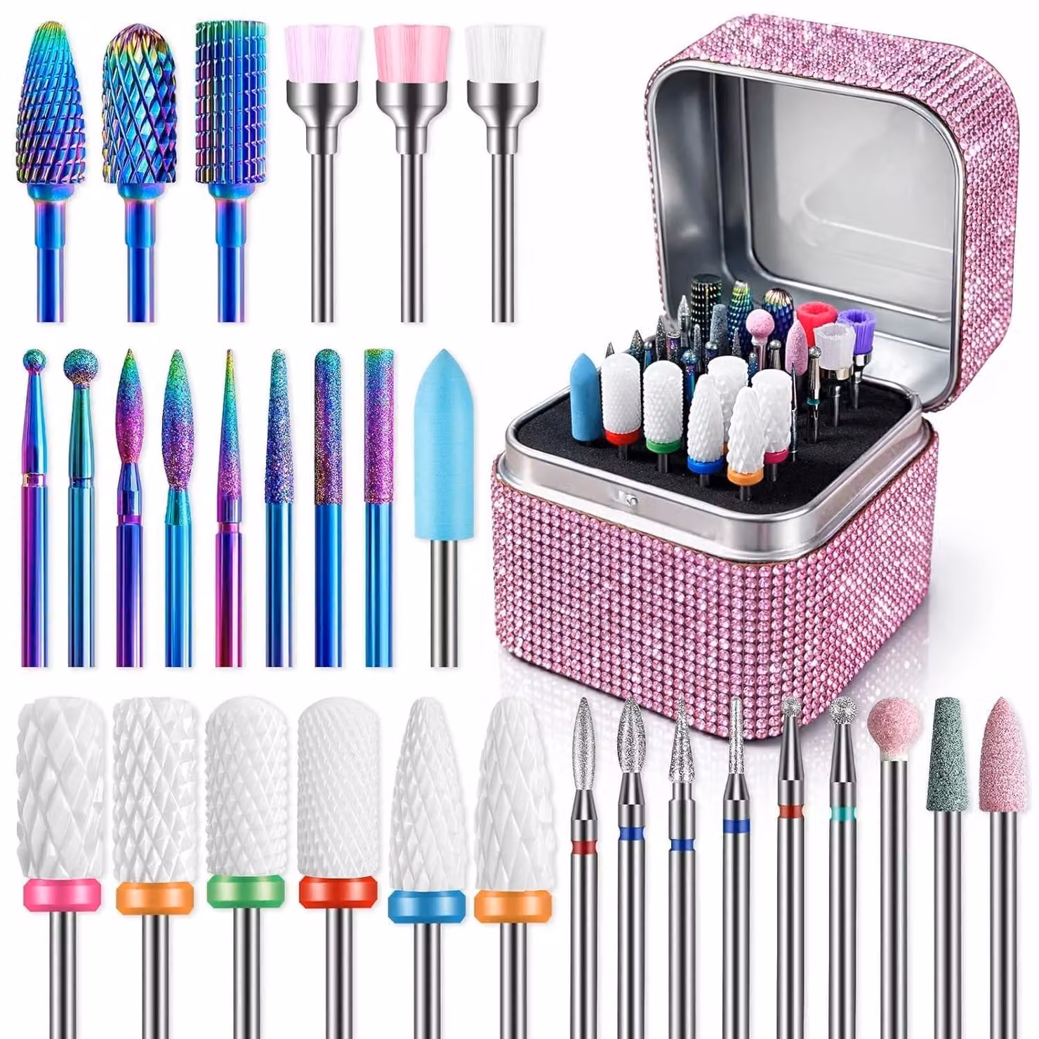 Set di 30 accessori per punte per unghie, completo di custodia