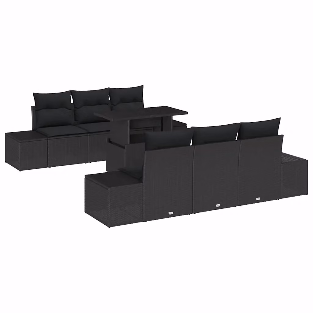 Set Divano da Giardino vidaXL 7 Pezzi Nero con Cuscini e Tavolino in Acciaio Verniciato a Polvere – 2