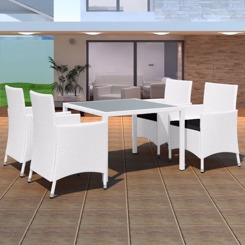 The Living Store Set da pranzo da giardino 5 pezzi in poly rattan bianco crema
