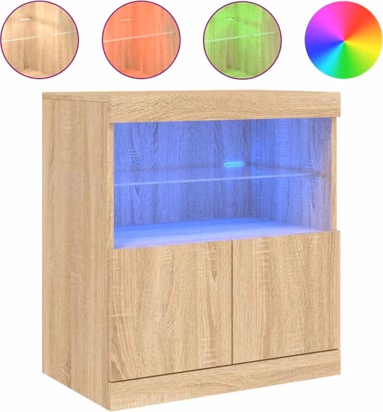 Credenza con Luci LED Rovere Sonoma 60x37x67 cm
