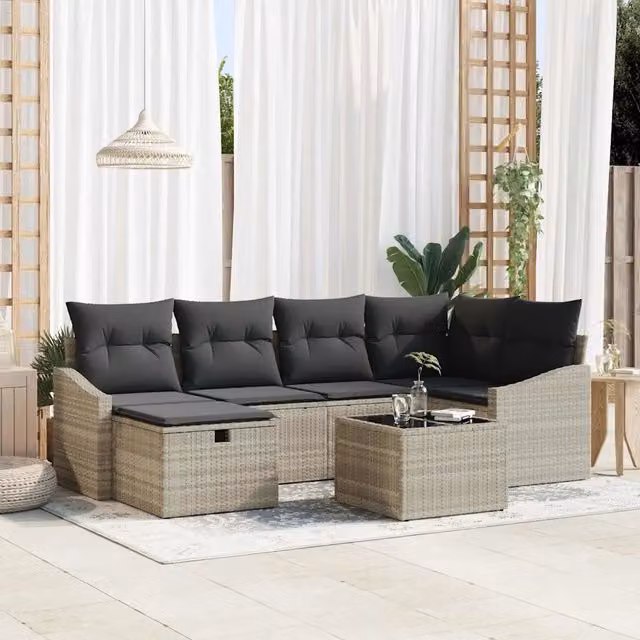 Set di divani 7 pz Grigio chiaro e grigio polyrattan 3359291