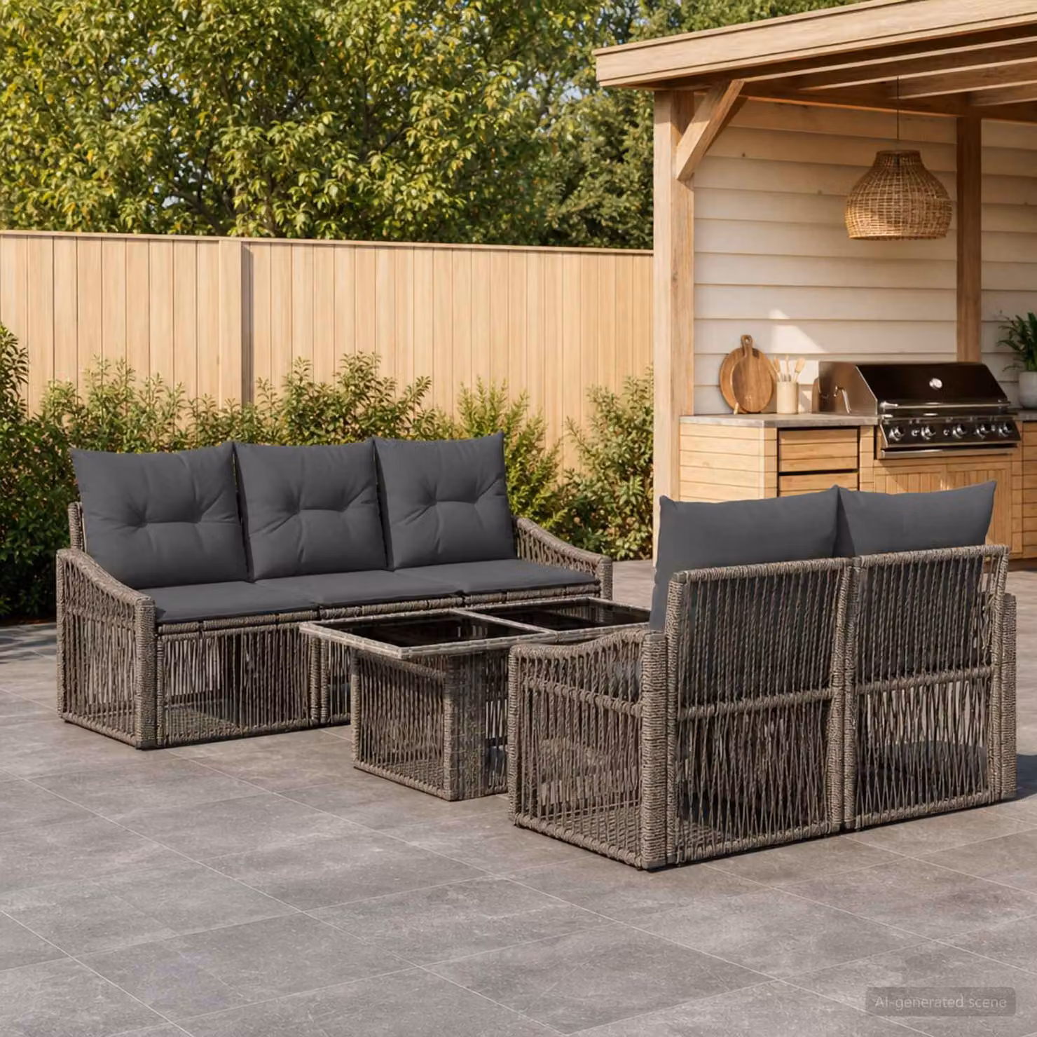 Set Divano da Giardino vidaXL 6 Pezzi in Polyrattan Grigio e Antracite con Tavolino e Cuscini