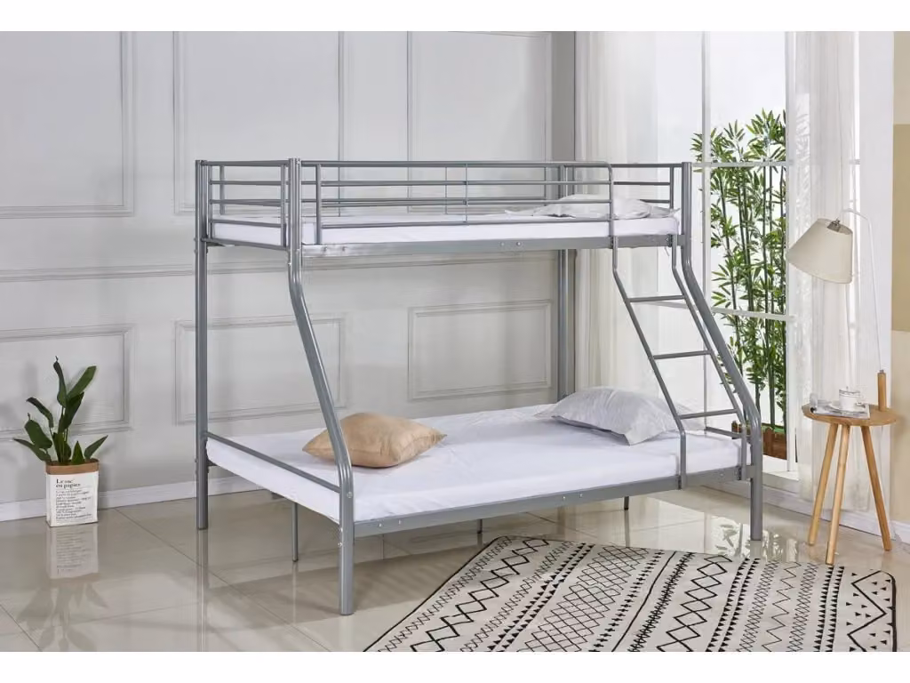 Letto a castello in metallo Leo per bambini con rete inclusa, colore grigio lucido, H 200 x L 160 x P 145 cm – 2