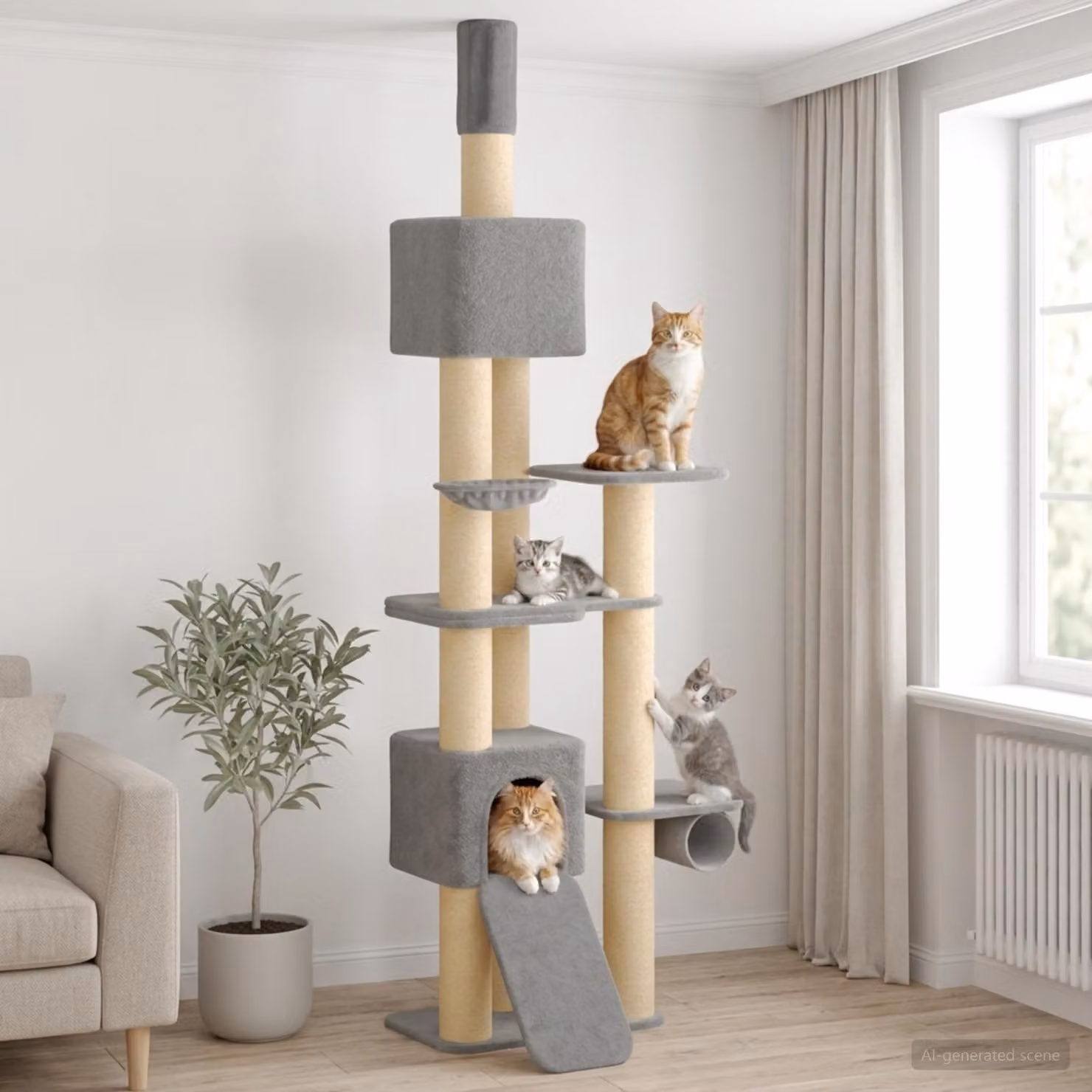 vidaXL Albero tiragraffi da pavimento a soffitto con palo in sisal