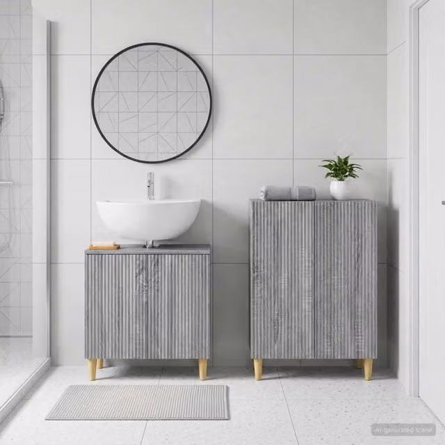 Set di mobili da bagno moderno vidaXL composto da mobile lavabo e mobile contenitore grigio opaco
