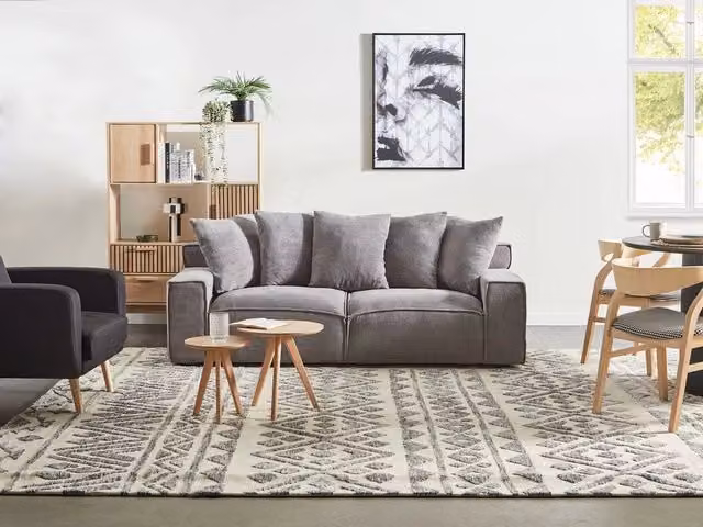 Divano a 3 posti BELIANI in velluto a coste grigio con cuscini coordinati per soggiorno moderno, L: 200 cm, H: 74 cm, P: 82 cm – 1