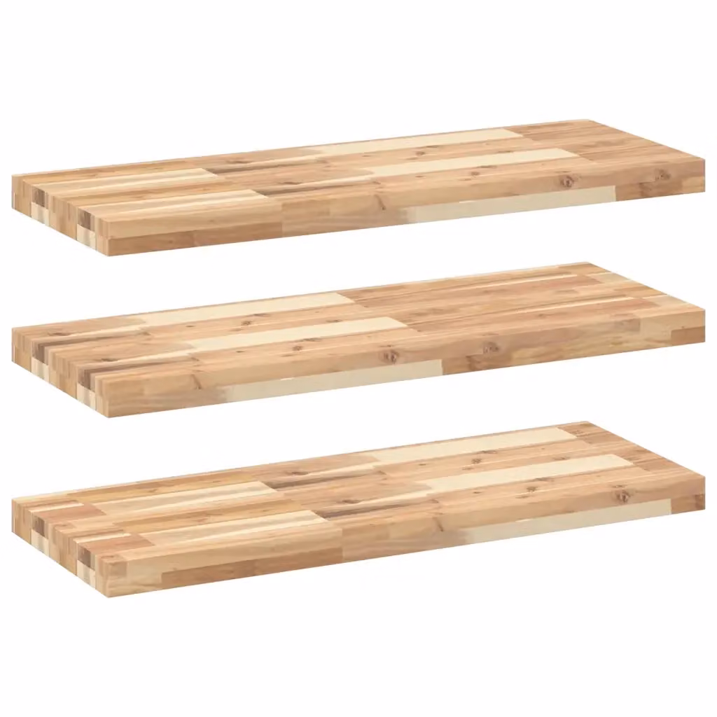 Set di 3 mensole da parete vidaXL in legno di acacia non trattato, colore marrone, L 100 x P 30 x H 4 cm