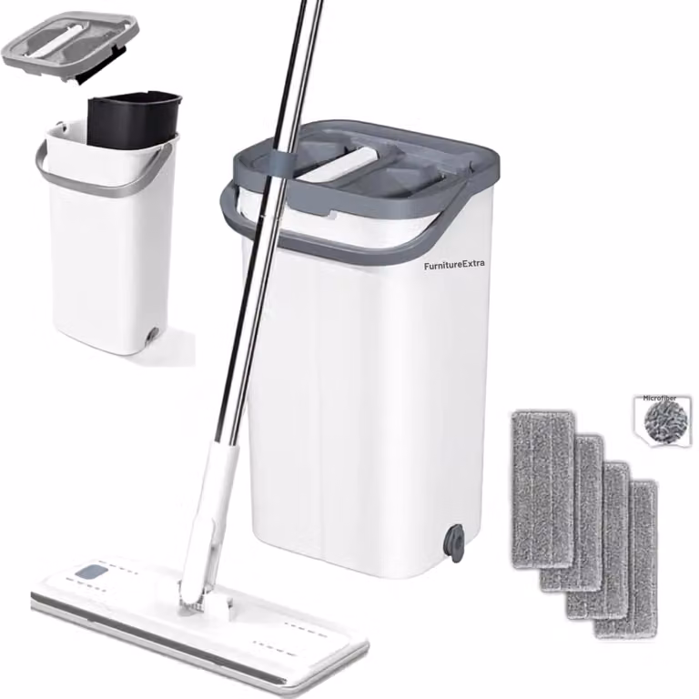 Set per la pulizia dei pavimenti con mop e secchio, dotato di mop in microfibra, manico in acciaio inossidabile e secchio da 4 litri