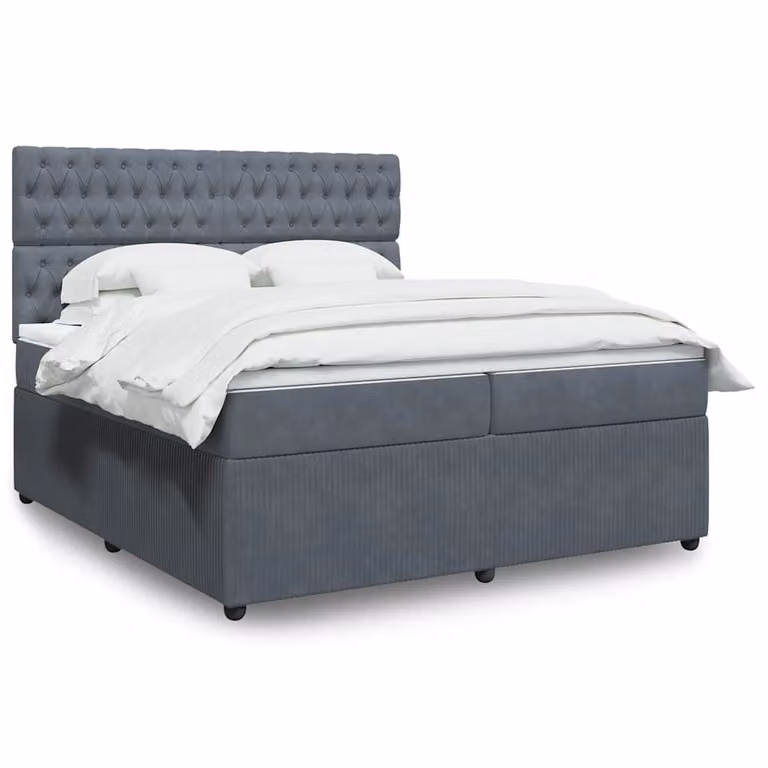 vidaXL Giroletto a Molle con Materasso Ibrido in Velluto Grigio e Bianco 200x200 cm