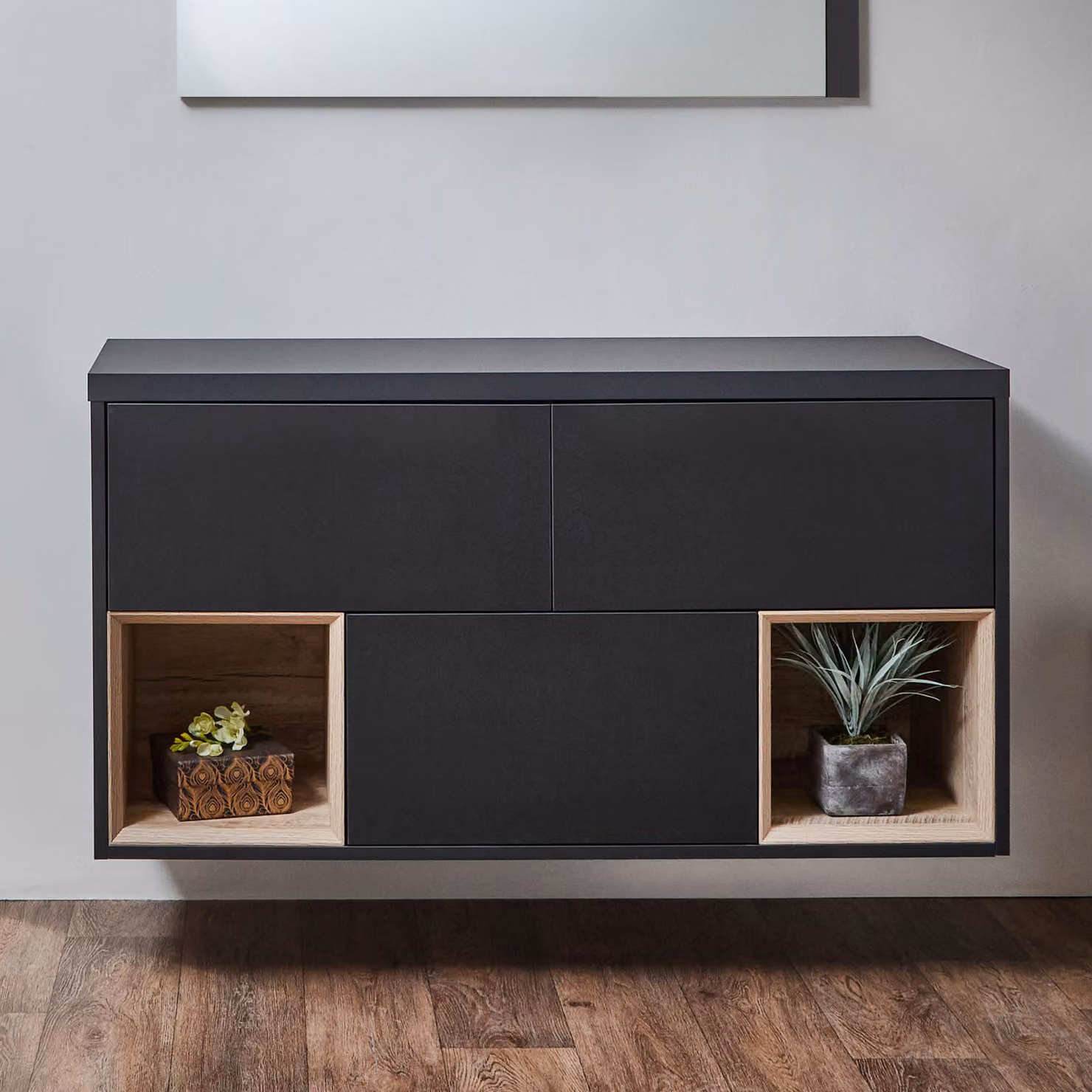 Mobile Bagno Sospeso Grigio/Nero con Ripiano Aperto 1200mm