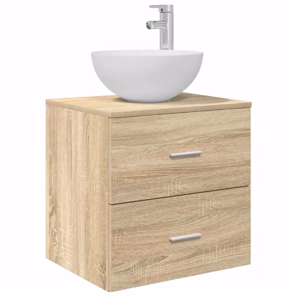 Mobiletto con Lavabo da Parete Moderno vidaXL in Rovere Sonoma Marrone L: 49,5 cm, P: 35 cm, H: 63 cm – 2