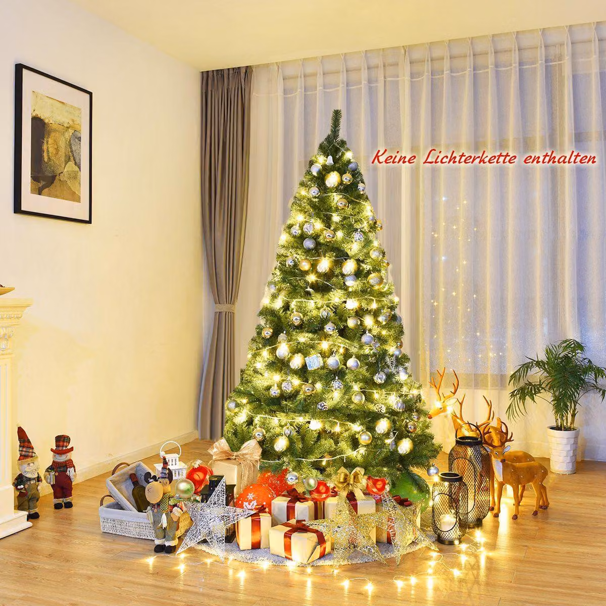 Albero di Natale artificiale da 180 cm con 1.000 aghi di pino in PVC verde