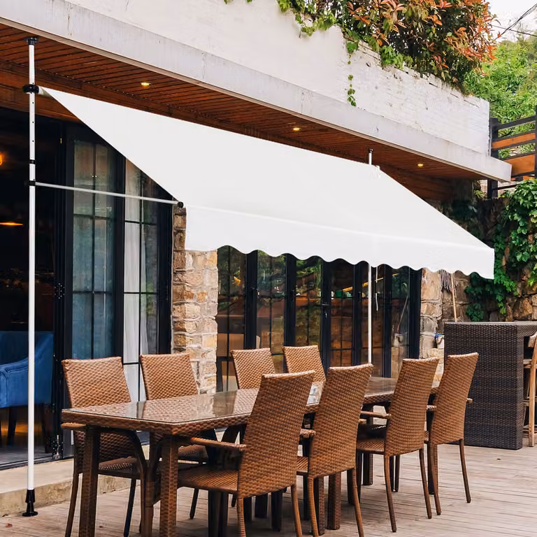 Tenda da sole retrattile e telescopica Costway in alluminio e poliestere, impermeabile e resistente ai raggi UV, Beige, L: 300 cm, P: 120 cm