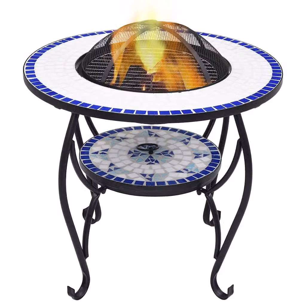 vidaXL Tavolo con Braciere in Ceramica con Mosaico Blu e Bianco, L/P/H: 68 x 60 x 68 cm
